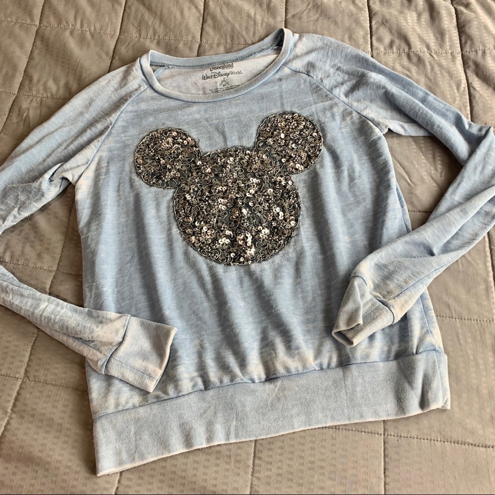 Blue Beaded Mickey Sweater Sz M